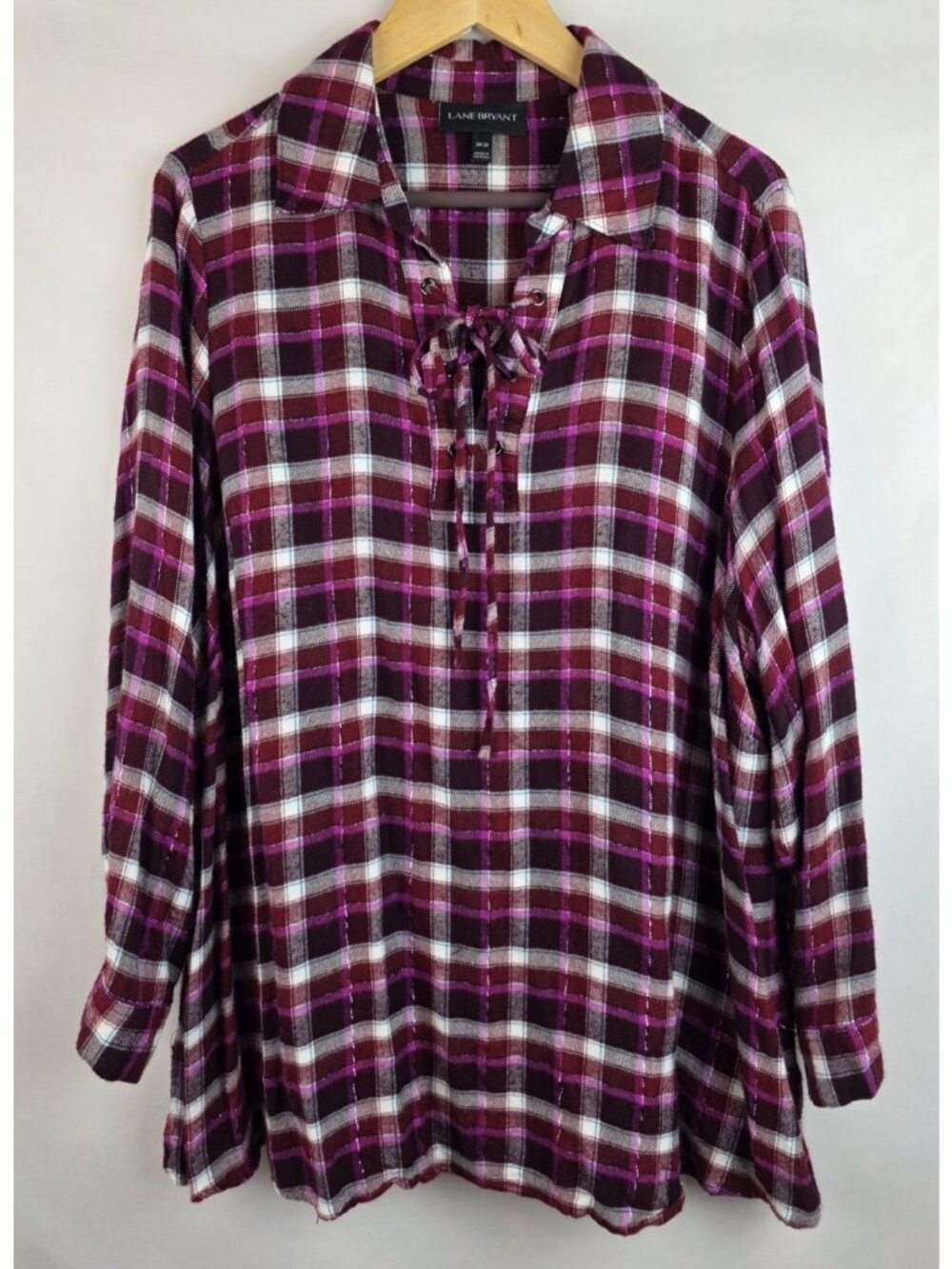 Lane Bryant Womens Flannel Shirt Size 18/20 2X Burgundy Shimmer Long Sleeve Top
